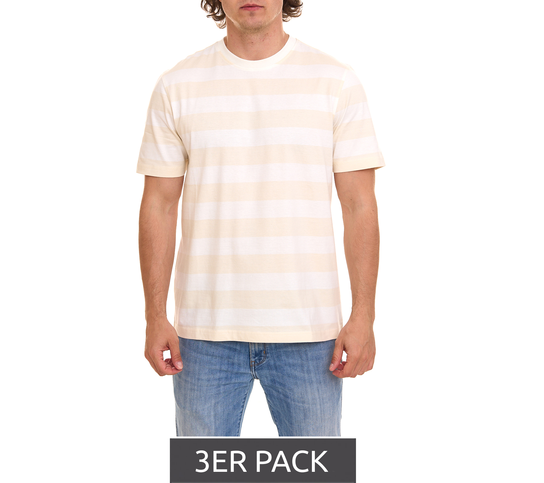 3er Pack OTTO products Herren gestreiftes T-Shirt nachhaltiges Sommer-Shirt aus Bio-Baumwolle 11899614 Beige von OTTO