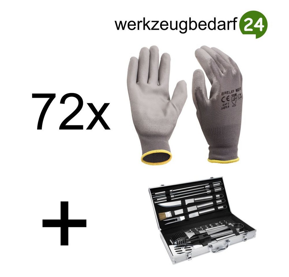 Arbeitshandschuhe 72 Paar Nylon-Arbeitshandschuhe K029 Größe 10 plus Grillbesteck von OTTO