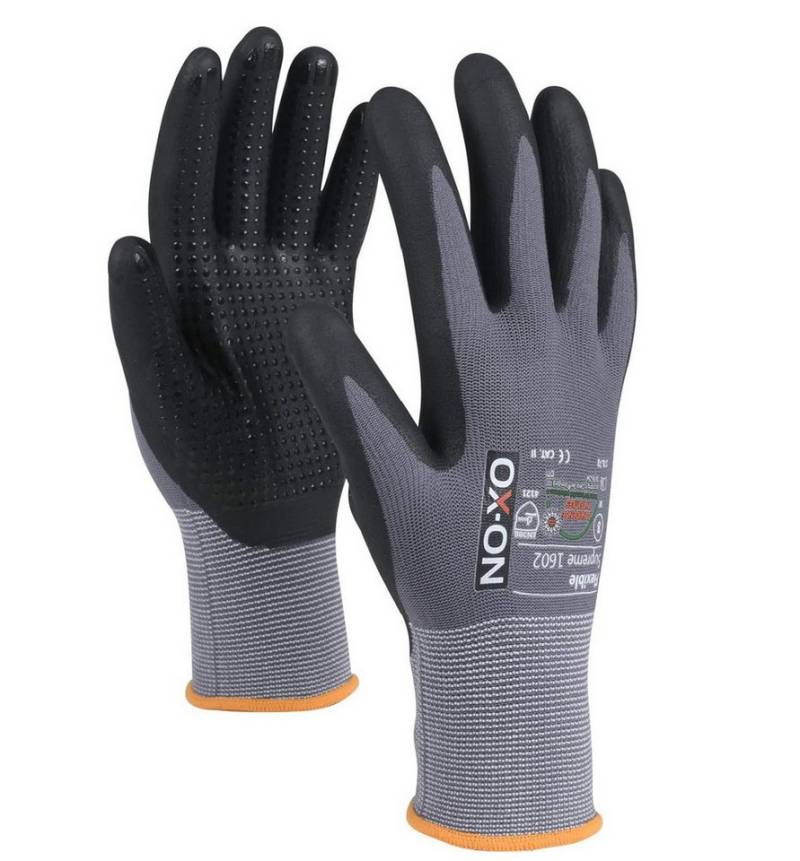 OX-ON Arbeitshandschuhe OX-ON Flexible Supreme 1602 Arbeitshandschuhe mit Noppen, grau, Größe von Ox-On