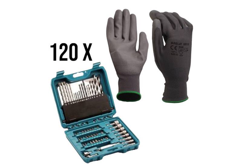 Arbeitshandschuhe Set 120 Paar Latex-Mittelstrick-Handschuh K029 Gr. 10 plus Makita Zube von OTTO