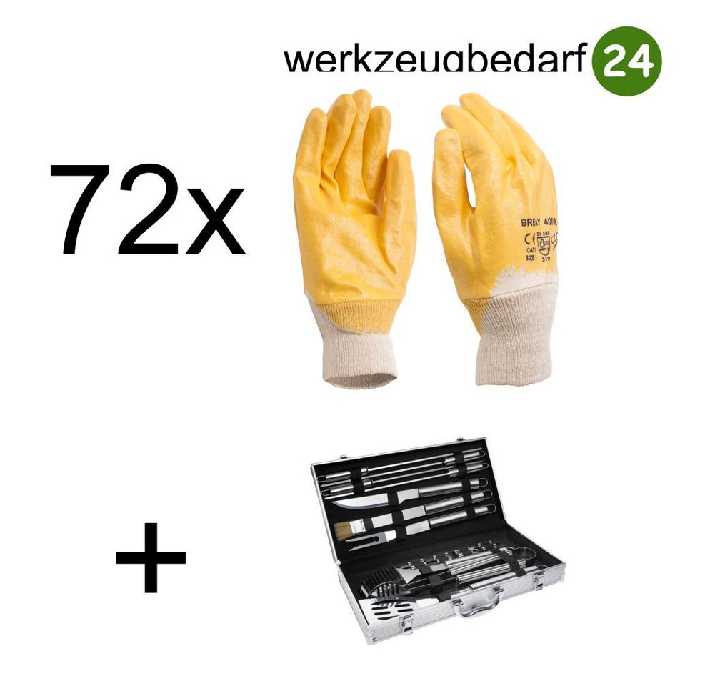 Arbeitshandschuhe Set 72 Paar Nitril-Arbeitshandschuhe K020 Größe 10 plus Grillbesteck von OTTO