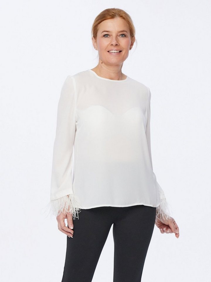 Sarah Kern Schlupfbluse Langarmshirt figurumspielend mit Federschmuck von Sarah Kern