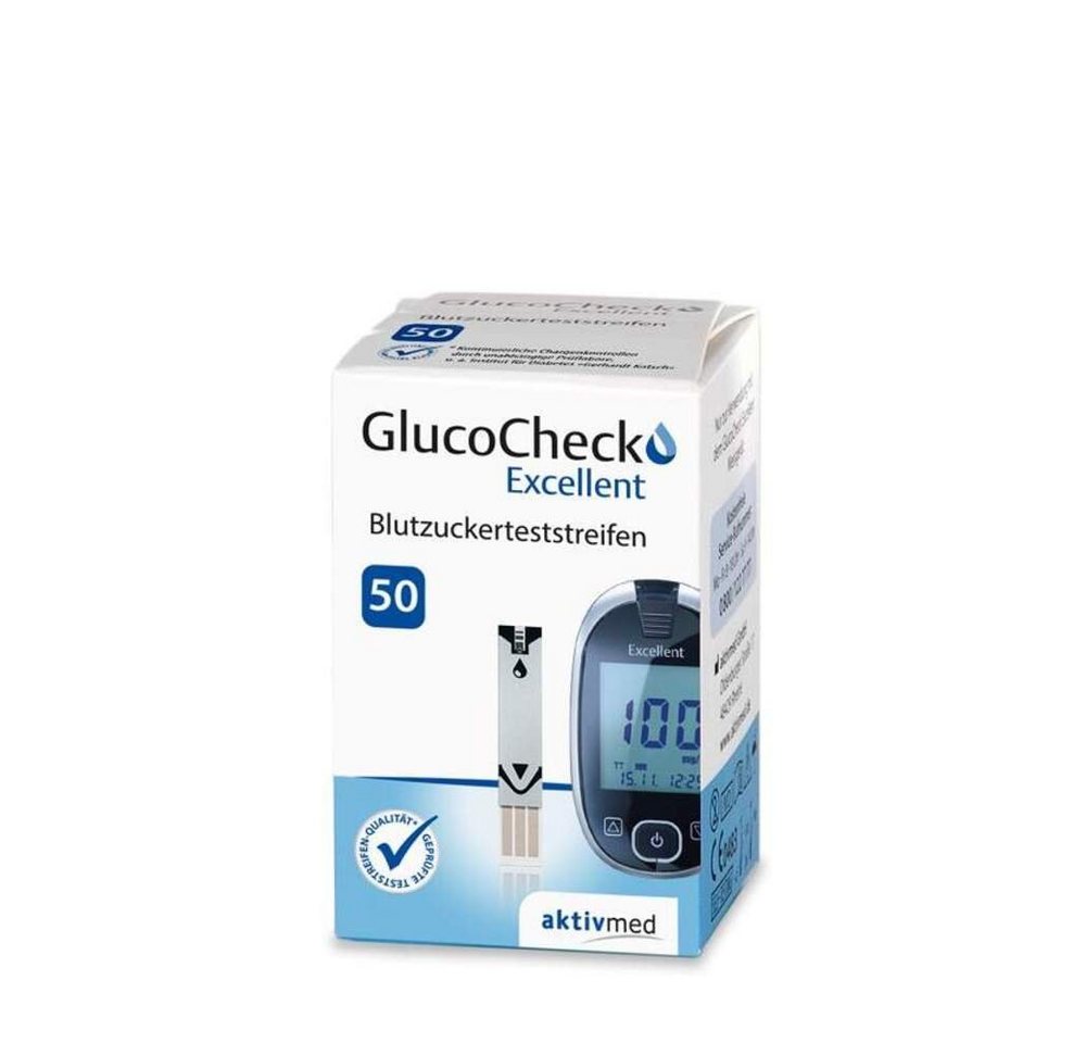 aktivmed Blutzucker-Teststreifen Gluco Check Excellent Blutzuckerteststreifen, Spat-Set 50-St., Automatische Codierung, Präzise Blutzuckermessung, Anwenderfreundlich von aktivmed