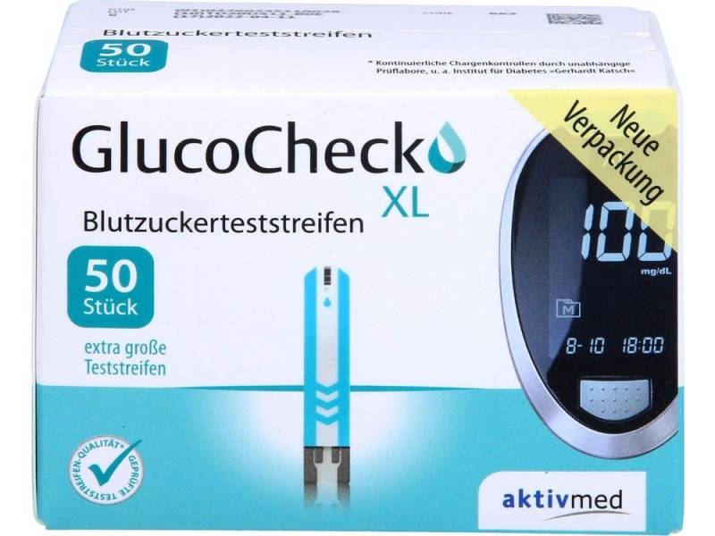 aktivmed Blutzucker-Teststreifen Gluco Check XL Blutzuckerteststreifen, Spar-Set 50-St., Bewährte Qualität, Effiziente Anwendung, Diabetesmanagement von aktivmed