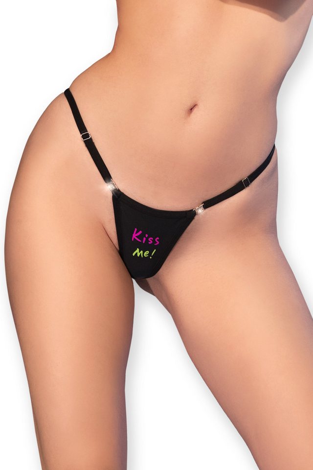 Chilirose String String-Tanga in schwarz mit Aufdruck von Chilirose