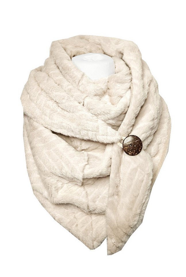 Dreieckstuch SAISON Kunstfell Dreieckschal mit Knopf Creme weiss einfarbig Winter S von OTTO