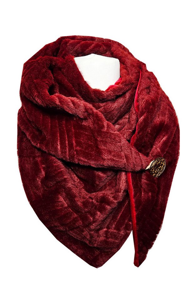 Dreieckstuch SAISON Kunstfell Dreieckschal mit Knopf Dunkelrot einfarbig Winter Sch von OTTO