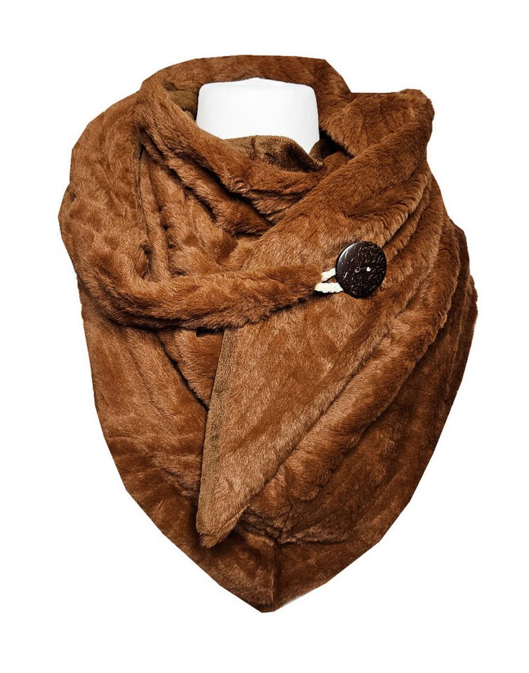 Dreieckstuch SAISON Kunstfell Dreieckschal mit Knopf Hellbraun einfarbig Winter Sch von OTTO