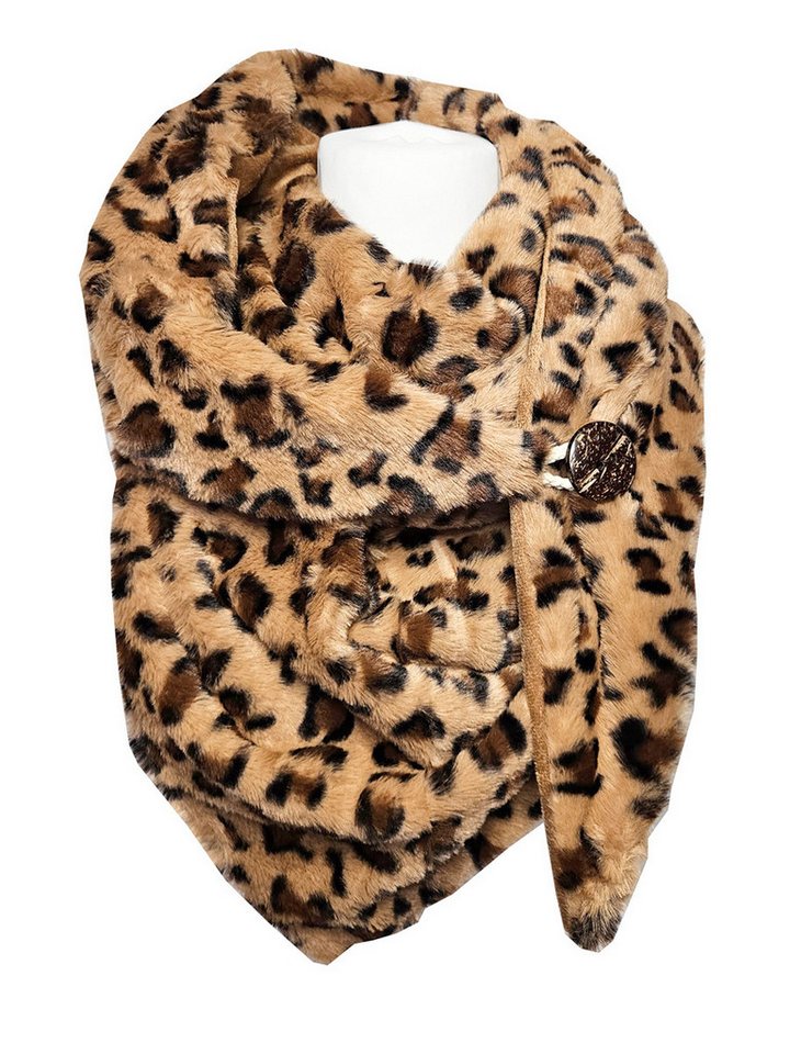 Dreieckstuch SAISON Kunstfell Dreieckschal mit Knopf LEO Beige braun Winter Schal von OTTO