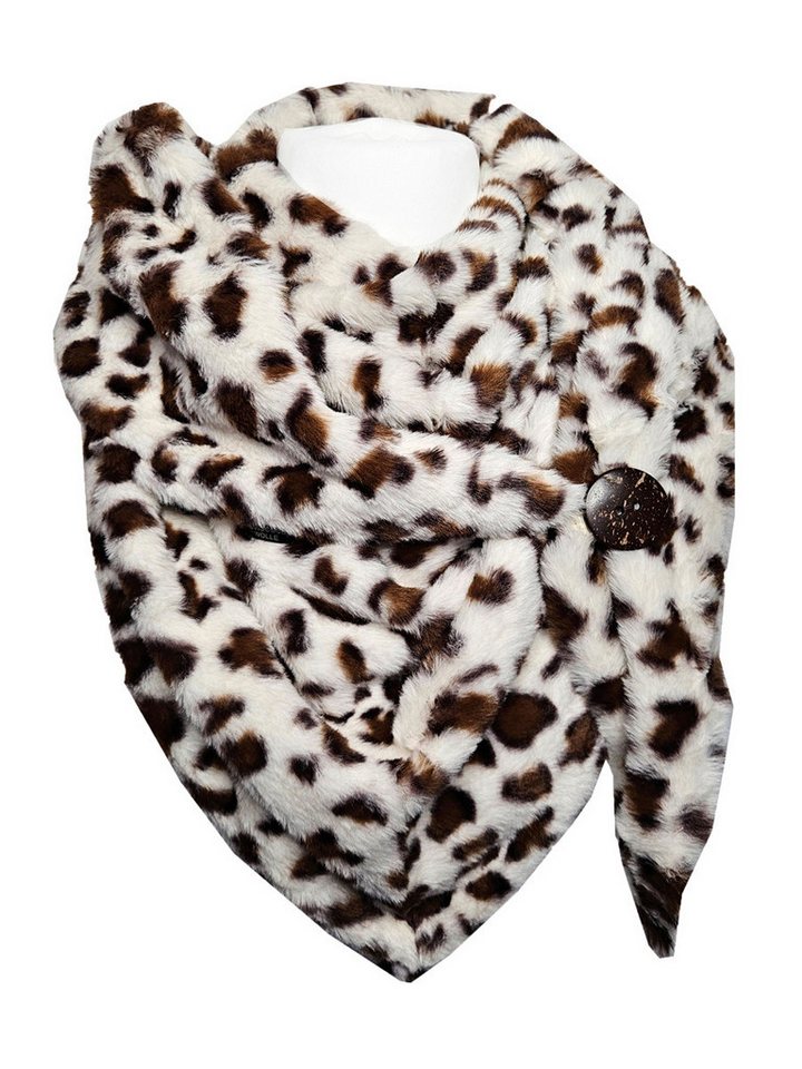 Dreieckstuch SAISON Kunstfell Dreieckschal mit Knopf LEO Creme Winter Schal von OTTO