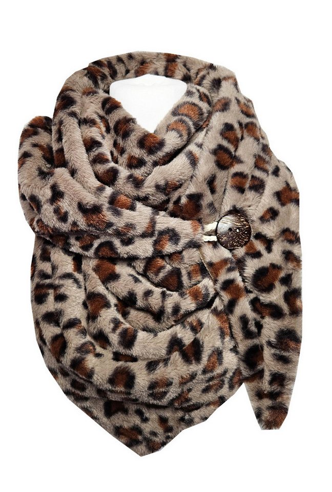 Dreieckstuch SAISON Kunstfell Dreieckschal mit Knopf LEO Taupe Winter Schal von OTTO
