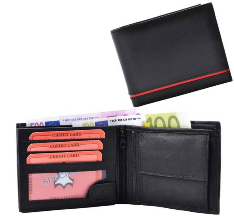 Geldbörse Geldbörse Nappa Leder Scheintasche mit Einkaufschip schwarz/rot Line (1-tlg) von OTTO