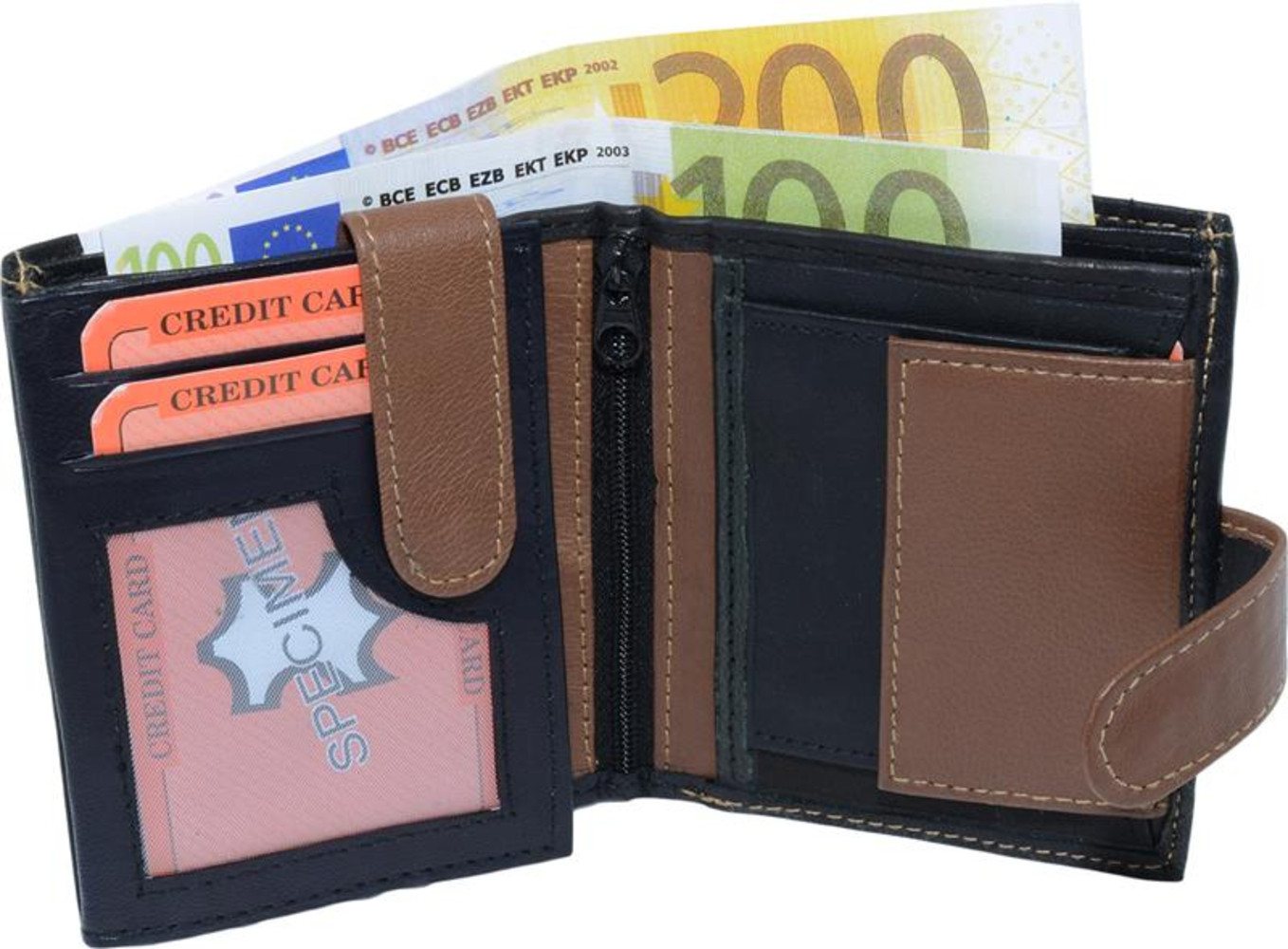 Geldbörse Geldbörse Nappa Leder mit Außenriegel schwarz/tan (1-tlg) von OTTO