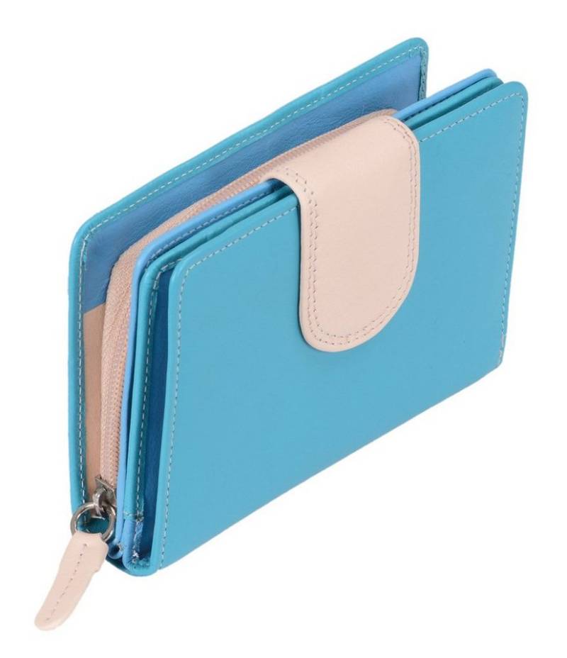GlücksNugget Geldbörse Leder Damenbörse m. Lasche LEMONDO, türkis-beige von Glücksnugget