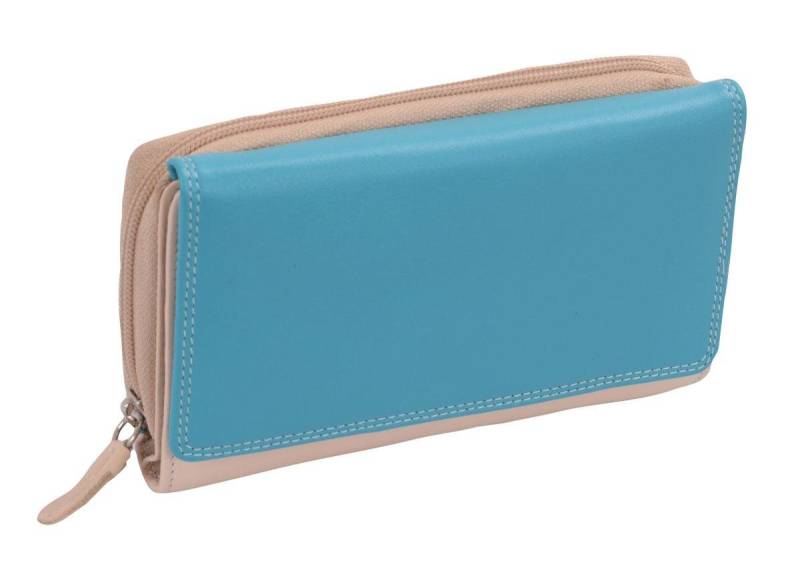 GlücksNugget Geldbörse Leder Damenlangbörse LEMONDO, türkis-beige von Glücksnugget
