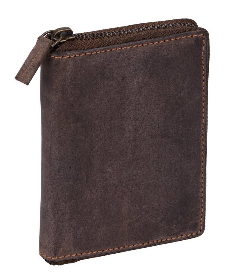 Basic Geldbörse Lederbrieftasche mit umlaufendem Reißverschluss, braun von Basic