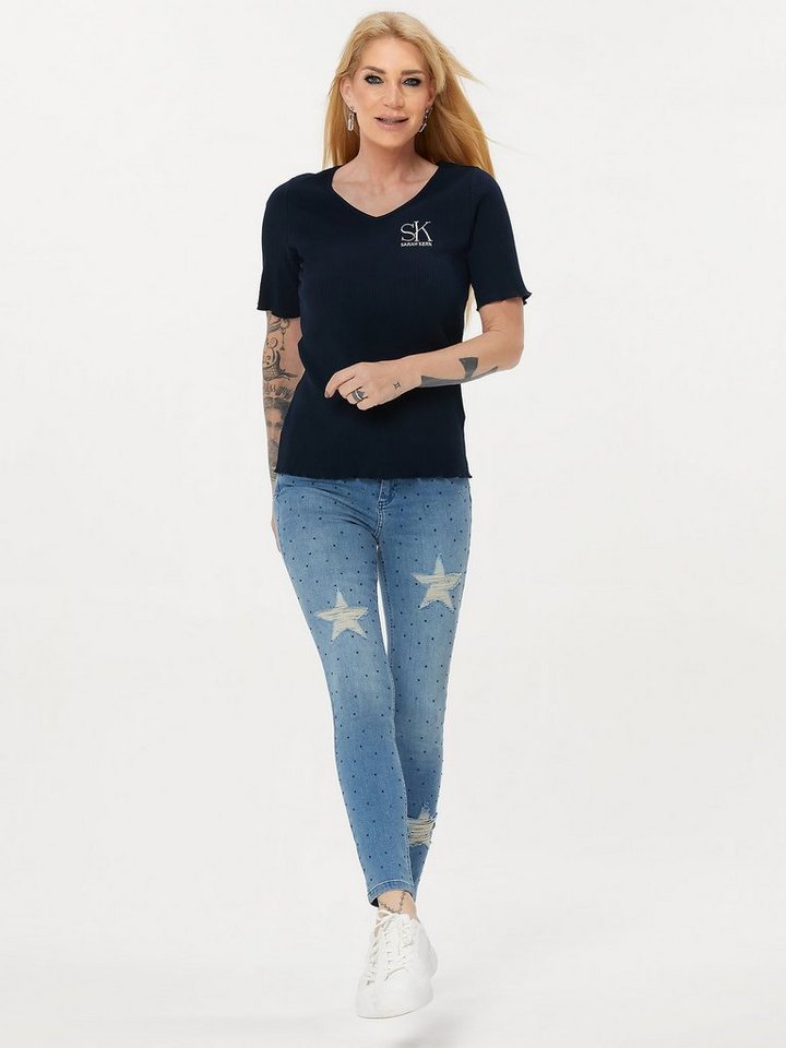 Sarah Kern Skinny-fit-Jeans Denim-Hose figurbetont mit Strasssteinverzierung von Sarah Kern