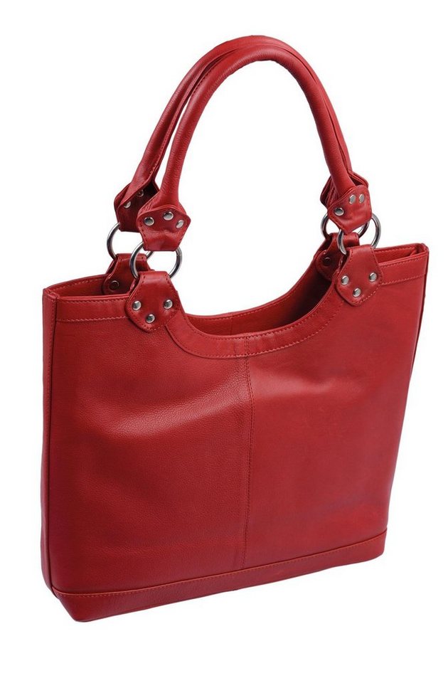 Basic Handtasche rote Lederhandtasche Ledershopper von Basic