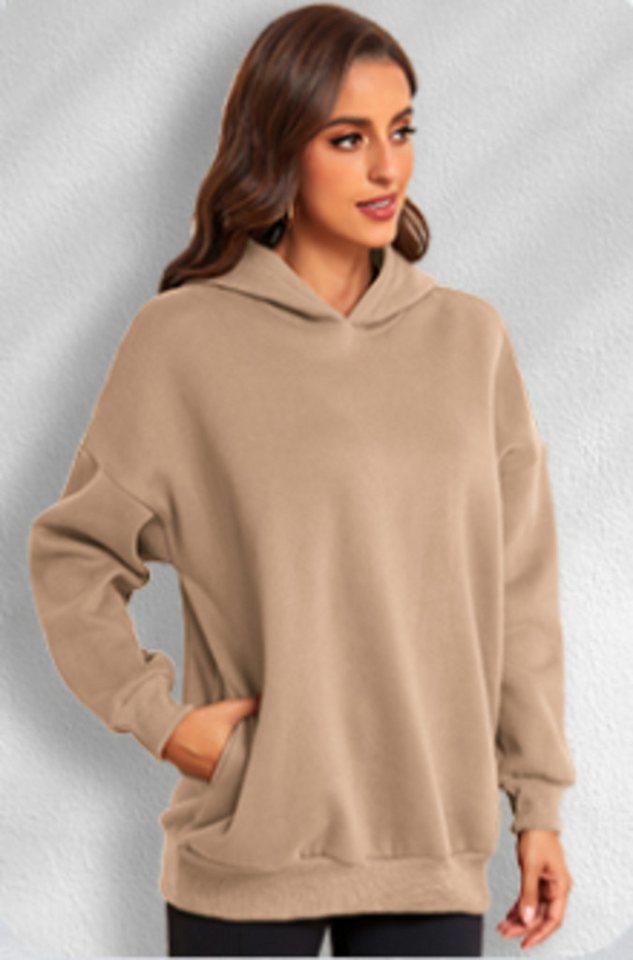 Hoodie Sweatshirt Hoodie Oversized Langarm Damen Pullover mit Kapuze Beige-L von OTTO