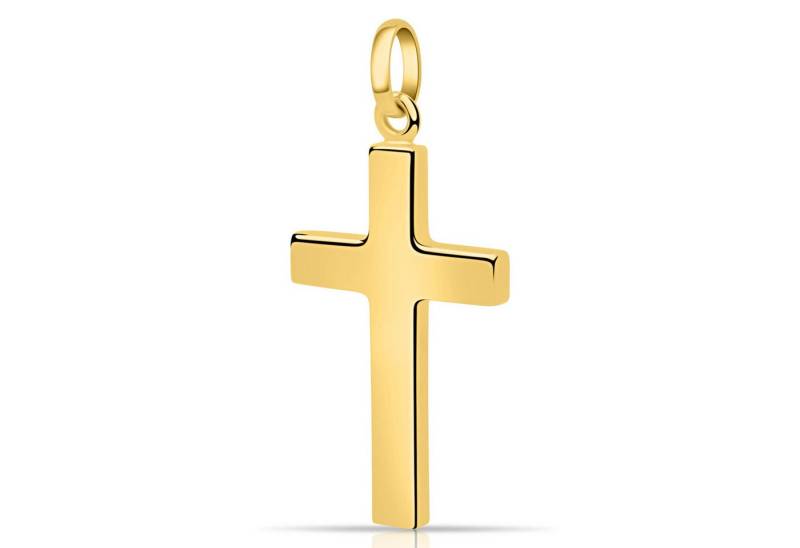 Kreuzanhänger Goldfarben Groß 585er Vergoldet 6,4 mm Öse Hochglanzpoliert, Made in Italy für Damen und Herren von OTTO