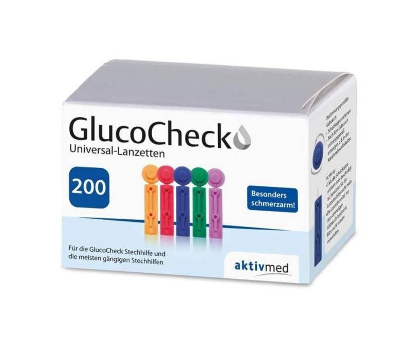 aktivmed Lanzetten GlucoCheck Universal-Lanzetten, 28,00G, Spar-Set, Schmerzarme Blutentnahme, Universelle Kompatibilität, 200 tlg., Für Diabeteker, Blutzuckerkontrolle von aktivmed