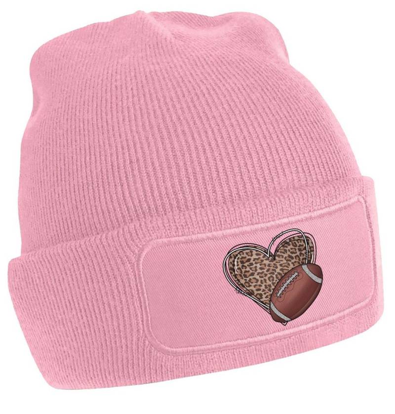MyDesign24 Strickmütze für kalte Tage - Beanie mit Herz mit Football Print Coole Football Herz Mütze Wintermütze i490 von MyDesign24