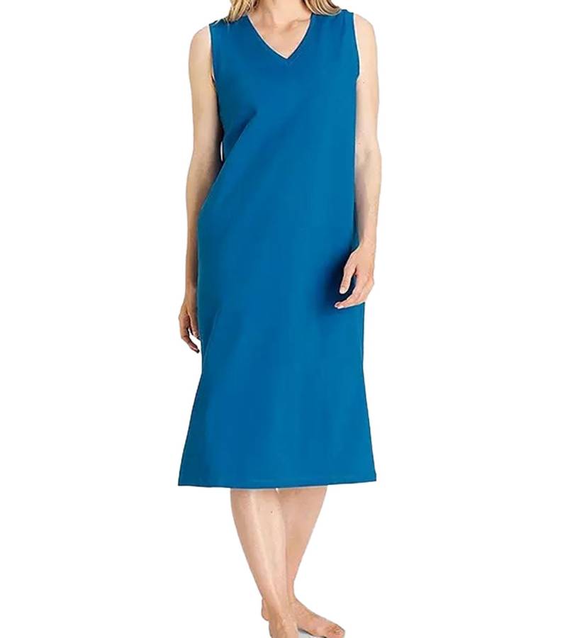 OTTO Damen Midi-Kleid mit V-Ausschnitt Sommer-Kleid schlichtes Baumwoll-Kleid 39138853 Blau von OTTO