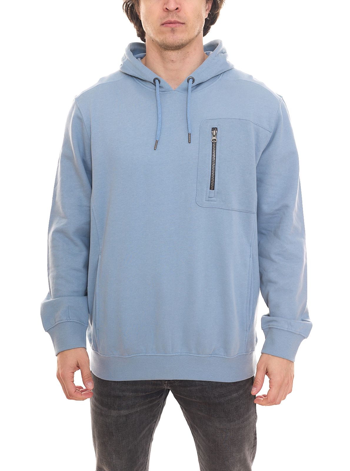 OTTO Herren Baumwoll-Pullover mit Reißverschluss-Brusttasche Langarm-Shirt mit Kapuze 43066119 Blau von OTTO