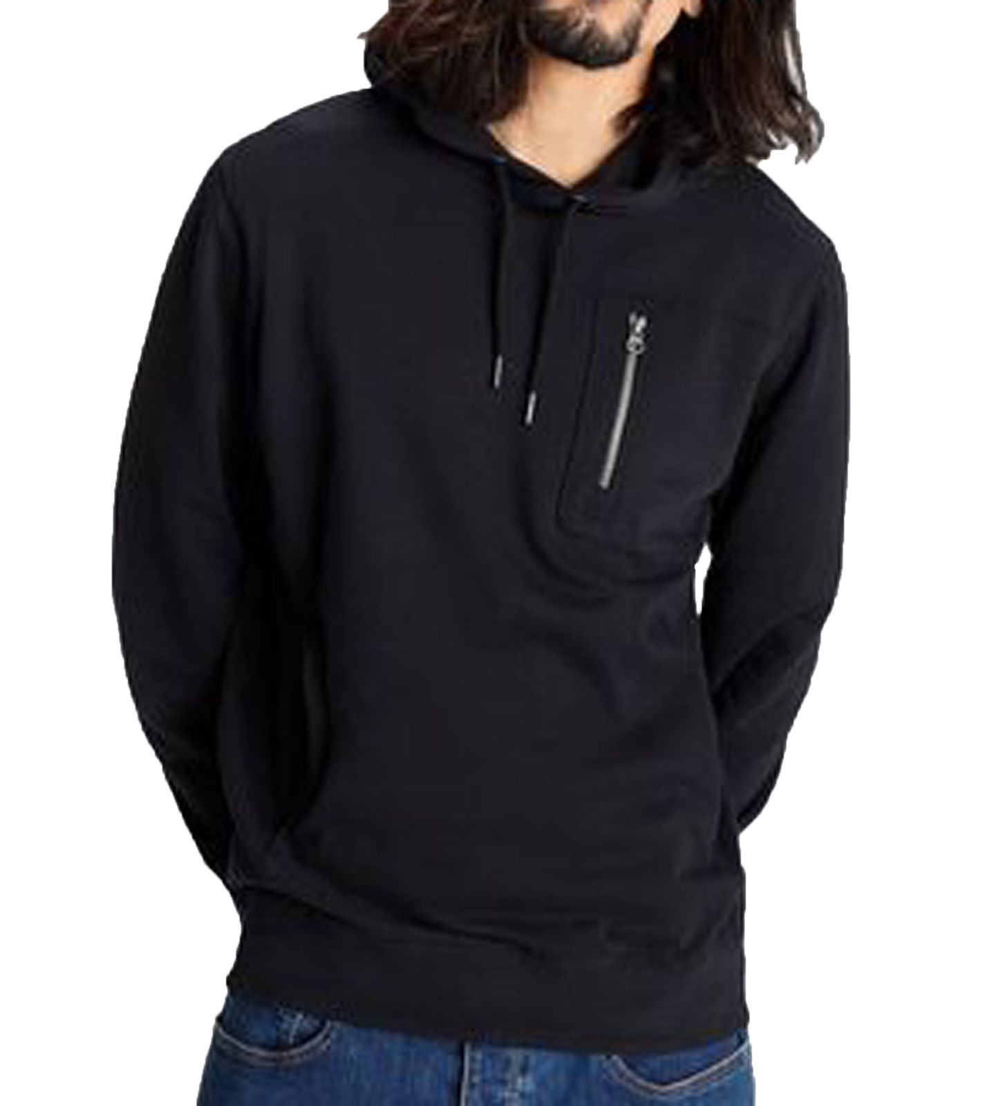 OTTO products nachhaltiger Herren Baumwoll-Pullover mit Reißverschluss-Brusttasche Hoodie 50725241 Schwarz von OTTO