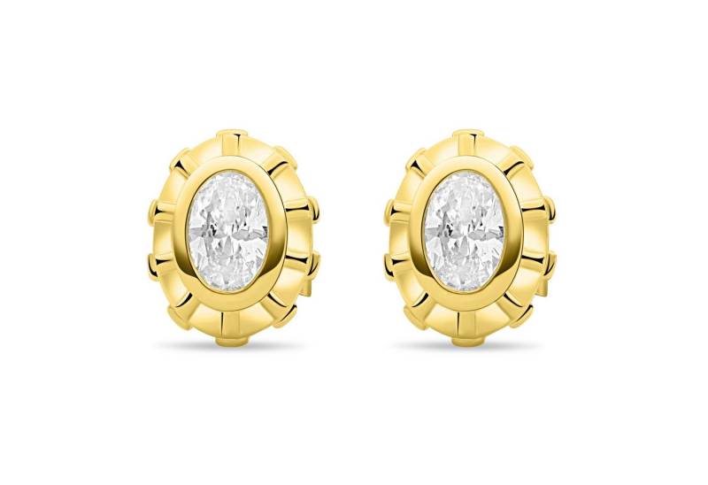 Paar Ohrstecker Ohrstecker Oval 585er Vergoldet Zirkonia Weiß Hochglanzpoliert, Made in Italy für Damen von OTTO