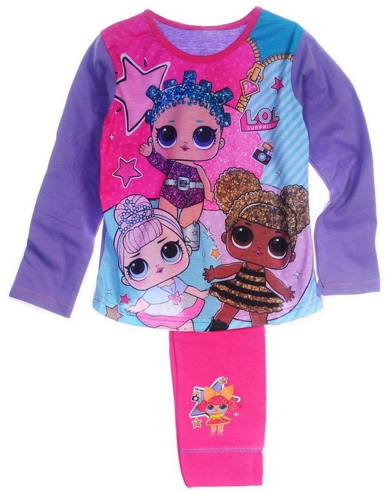 Pyjama Schlafanzug Kinder Hose Langarmsihrt in Lila weich, bunt, mit Puppen Motiv, 82 98 104 110 116 122 von OTTO