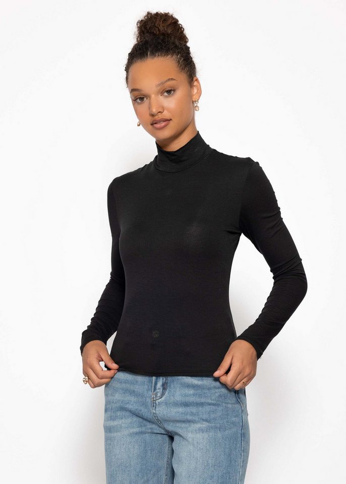 SASSYCLASSY Langarmshirt Langarmshirt Damen mit Rollkragen Elegant Figurbetontes Rundhalsausschnitt Shirt Braun Schwarz Weiß Grau von SASSYCLASSY