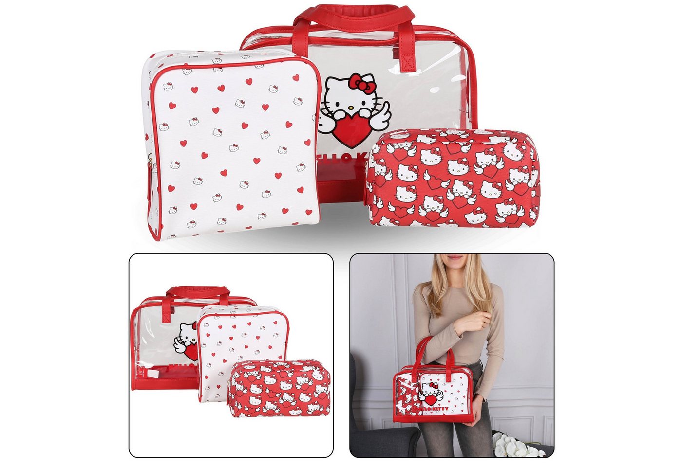 Sarcia.eu Kosmetiktasche Hello Kitty Rot-weißes Reiseschminktaschen Set mit Reißverschluss 3Stk Sarcia.eu Kosmetiktasche Hello Kitty Rot-weißes Reiseschminktaschen Set mit Reißverschluss 3Stk von Sarcia.eu