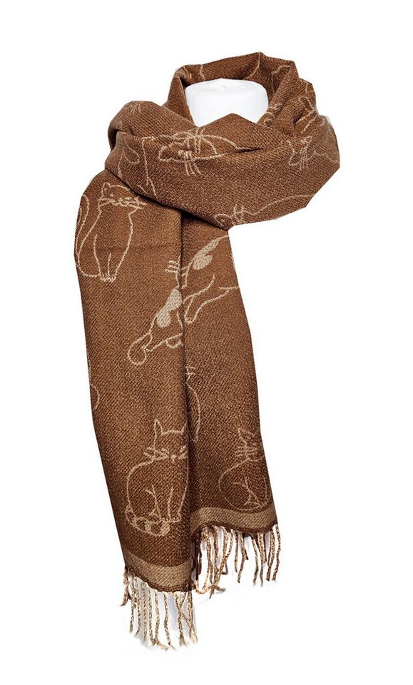 Schal SAISON weicher Schal KATZE Braun Winterschal Fransen wärmend Tierliebe von OTTO