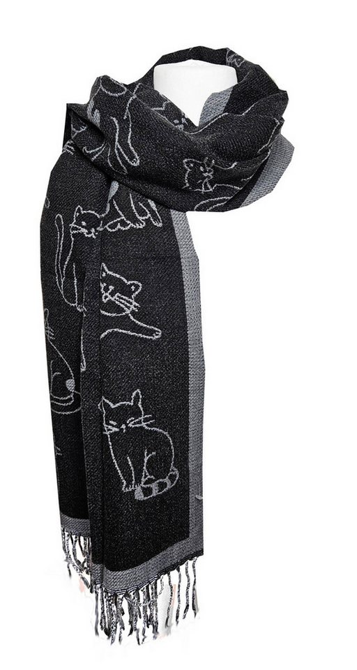 Schal SAISON weicher Schal KATZE Schwarz Winterschal Fransen wärmend Tierlie von OTTO