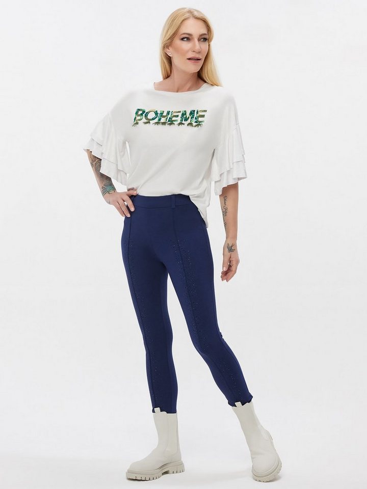 Sarah Kern Langarmshirt Volant-Bluse figurumspielend mit Paillettenverzierung und Stickerei von Sarah Kern