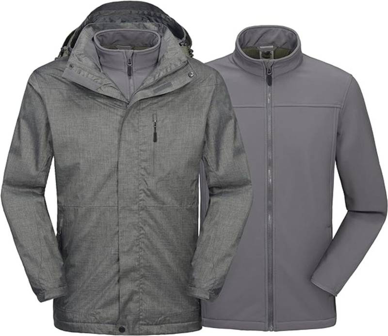 Skijacke Skijacke Windhacke Herren Wasserdicht Winddicht Warme Taschen Grau-XXL von OTTO