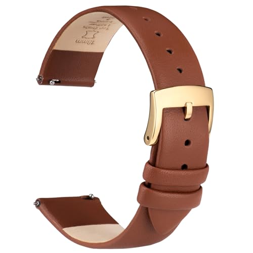 OTTOODY Leder Uhrenarmbänder 12mm 14mm 16mm 18mm 20mm 22mm Armband, Schnellverschluß Ultraweiches Leder Uhrenarmband für Damen Herren, Hochwertige Leder Armband für Uhr & Smartwatch, Goldene Schnalle von OTTOODY