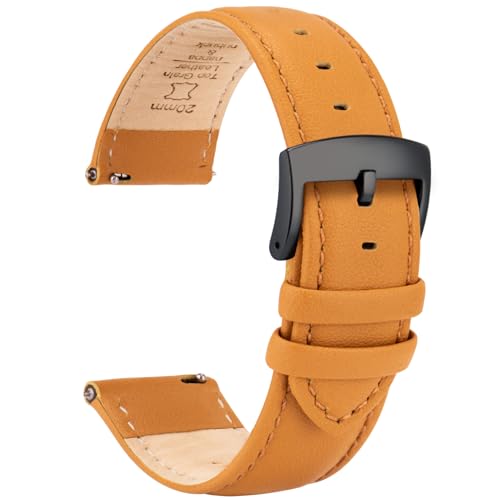 OTTOODY Leder Uhrenarmbänder 22mm 21mm 20mm 18mm 16mm Armband, Schnellverschluß Eleganten Leder Uhrenarmband für Damen Herren, Hochwertige Ersatz Leder Armband für Uhr & Smartwatch, Schwarze Schnalle von OTTOODY