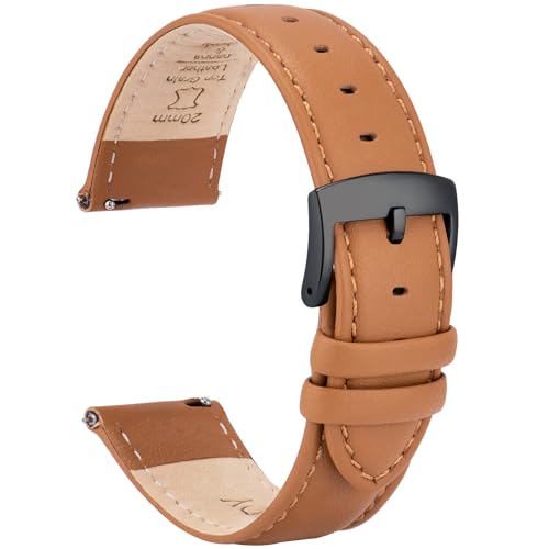 OTTOODY Leder Uhrenarmbänder 22mm 21mm 20mm 18mm 16mm Armband, Schnellverschluß Eleganten Leder Uhrenarmband für Damen Herren, Hochwertige Ersatz Leder Armband für Uhr & Smartwatch, Schwarze Schnalle von OTTOODY