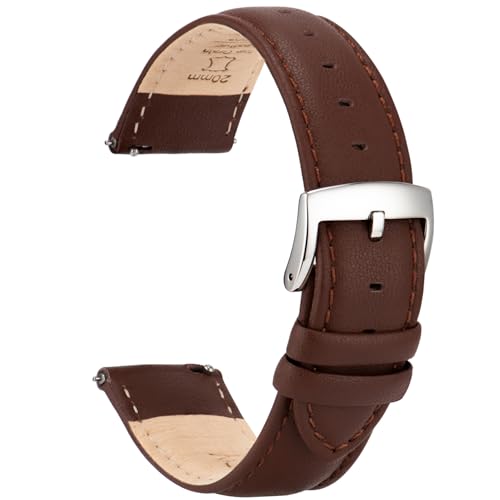 OTTOODY Leder Uhrenarmbänder 22mm 21mm 20mm 18mm 16mm Armband, Schnellverschluß Eleganten Leder Uhrenarmband für Damen Herren, Hochwertige Ersatz Leder Armband für Uhr & Smartwatch, Silberne Schnalle von OTTOODY