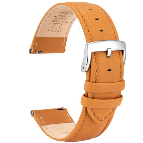 OTTOODY Leder Uhrenarmbänder 22mm 21mm 20mm 18mm 16mm Armband, Schnellverschluß Eleganten Leder Uhrenarmband für Damen Herren, Hochwertige Ersatz Leder Armband für Uhr & Smartwatch, Silberne Schnalle von OTTOODY