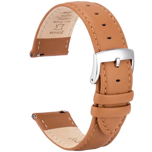 OTTOODY Leder Uhrenarmbänder 22mm 21mm 20mm 18mm 16mm Armband, Schnellverschluß Eleganten Leder Uhrenarmband für Damen Herren, Hochwertige Ersatz Leder Armband für Uhr & Smartwatch, Silberne Schnalle von OTTOODY