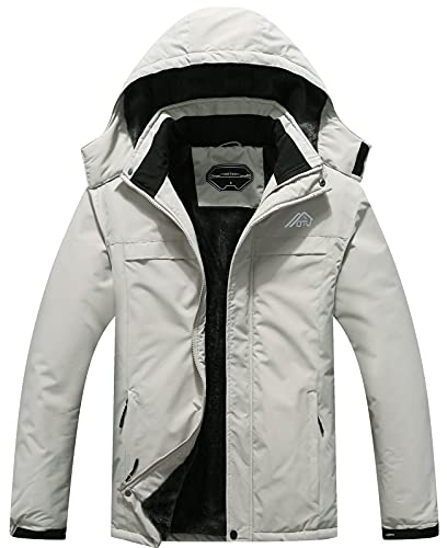 Herren Wasserdichte Skijacke Snowboard Windbreaker Warm Winter Kapuze Berg Schnee Mantel, Hellgrau-02, L von OTU