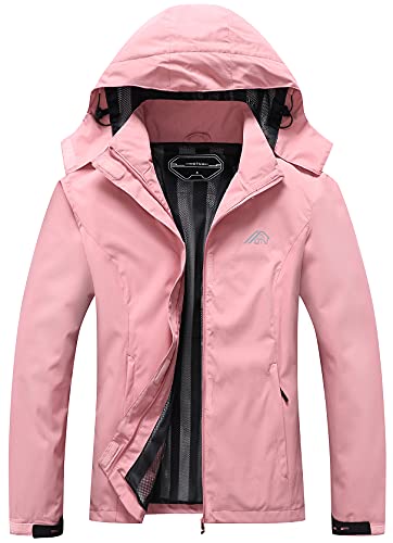 OTU Damen wasserdichte Regenjacke Leichte Kapuze Regenmantel für Wandern Reisen Outdoor, Pink, L von OTU