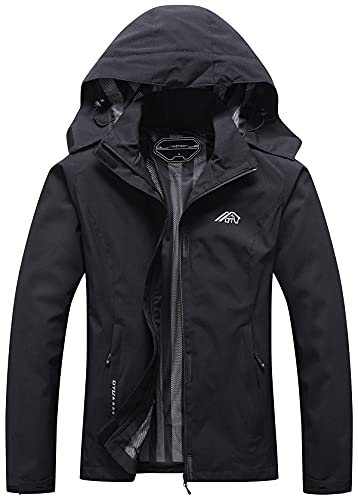 OTU Damen wasserdichte Regenjacke Leichte Kapuze Regenmantel für Wandern Reisen Outdoor, Schwarz, XL von OTU