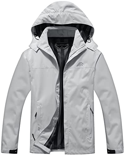 OTU Herren Leichte wasserdichte Kapuze Regenjacke Outdoor Regenmantel Shell Jacke für Wandern Reisen, Hellgrau, M von OTU