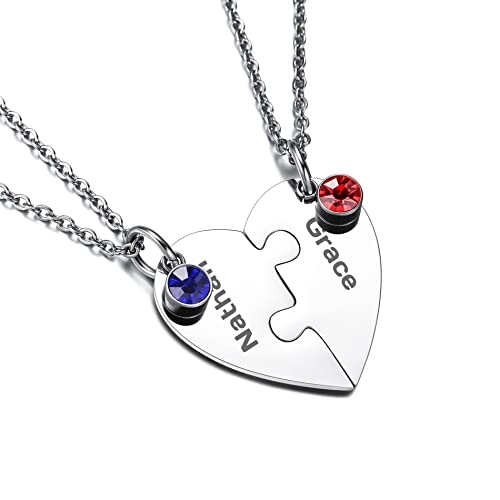 OTXIXTO 2 Silber Ton Edelstahl Herz Anhänger Best Friend Forever Puzzle Halskette Individueller Name für Freundschaft Paare Männer Frauen von OTXIXTO
