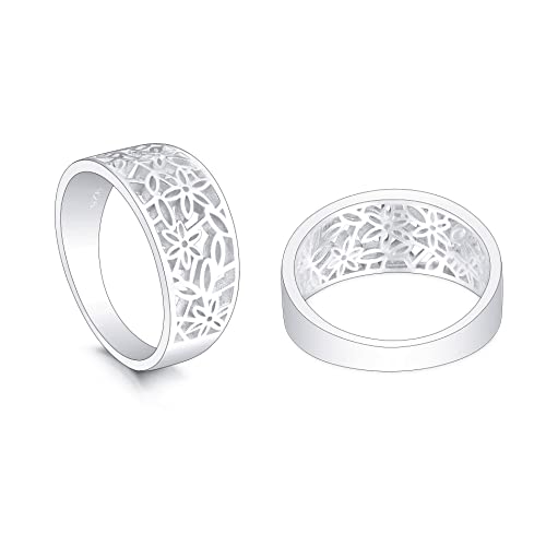 OTXIXTO 925 Sterling Silber Blumenmuster Blatt Filigran Gänseblümchen Ring Vintage Stil Ehering Schmuck für Frauen Größe 60 von OTXIXTO