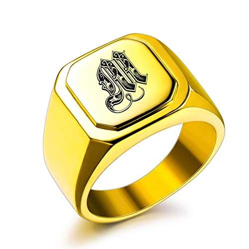 OTXIXTO Anfangsring Buchstabe Siegelring für Männer Frauen Personalisierter Name Gravierter Edelstahl Modeschmuck Hochzeit Paare Vatertagsgeschenk mit Ringgröße Einsteller (Gold, Größe 54) von OTXIXTO